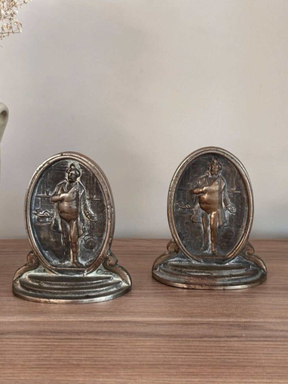Pair Of Antique Brass Charles Dickens Tony Weller Book Ends